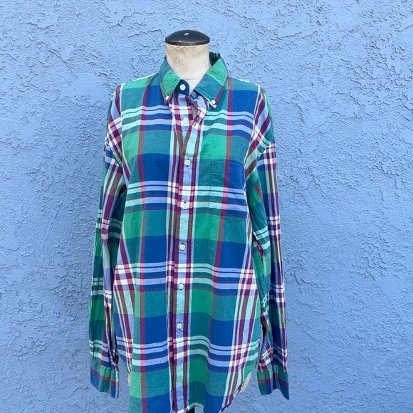 Mens J Crew Button Down Light cotton green plaid shirt in Large - Picture 1 of 8